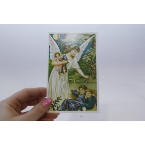 Christmas, Angel Watching Over Sleeping Children, Rare Postcard, Unused, - Picture 1 of 2
